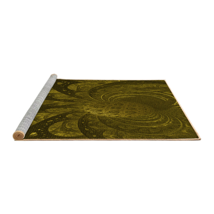 Sideview of Machine Washable Transitional Dark Yellow Green Rug, wshpat1361yw
