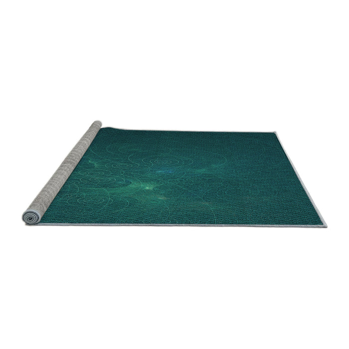 Sideview of Machine Washable Transitional Dark Cyan Green Rug, wshpat1364lblu