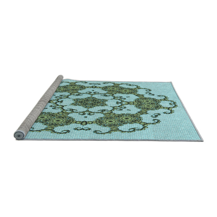 Sideview of Machine Washable Transitional Green Rug, wshpat1365lblu