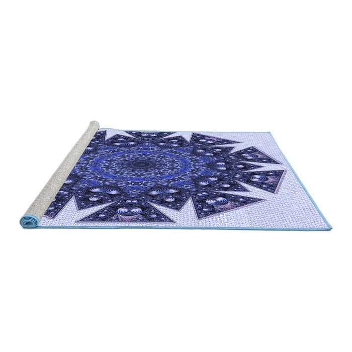 Sideview of Machine Washable Transitional Blue Rug, wshpat1367blu