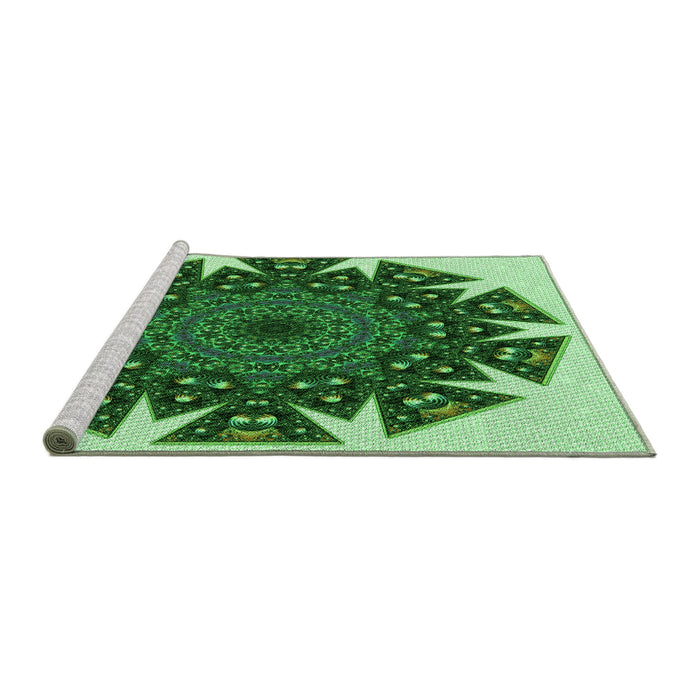 Sideview of Machine Washable Transitional Deep Emerald Green Rug, wshpat1367grn