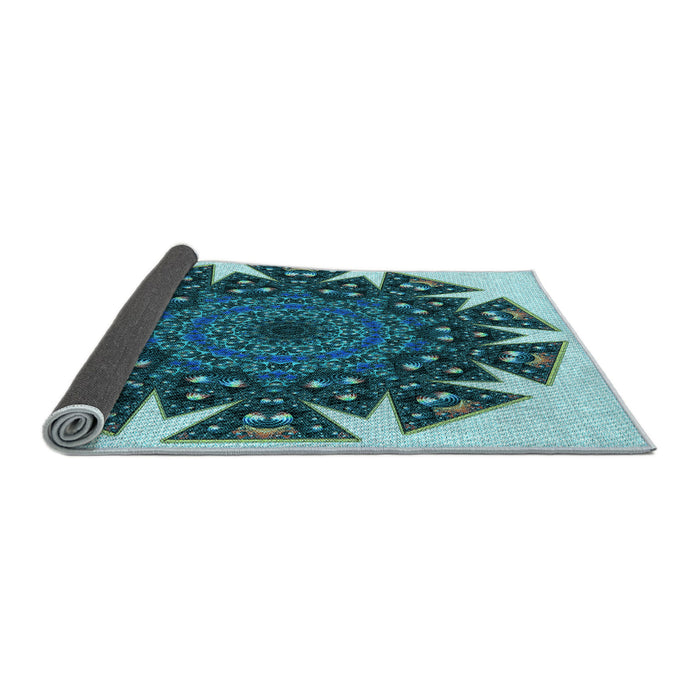 Thickness of Patterned Medium Teal Green Rug, pat1367lblu