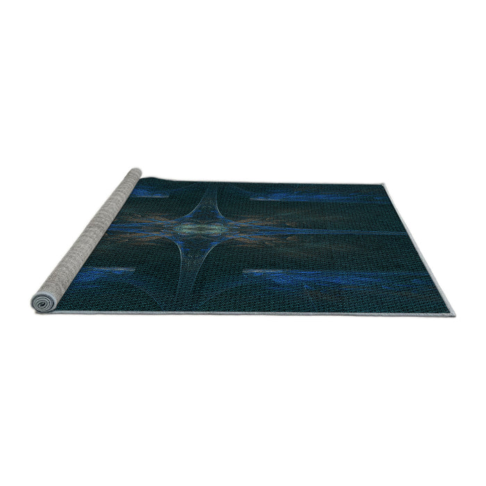Sideview of Machine Washable Transitional Blue Rug, wshpat1369lblu