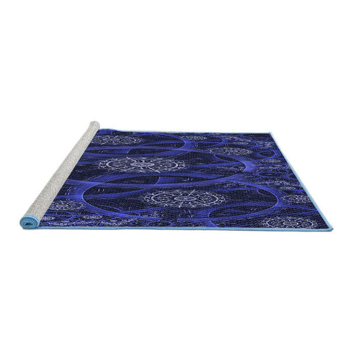 Sideview of Machine Washable Transitional Night Blue Rug, wshpat1370blu