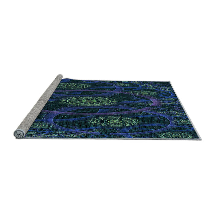 Sideview of Machine Washable Transitional Blue Rug, wshpat1370lblu