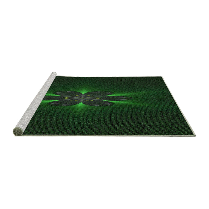 Sideview of Machine Washable Transitional Deep Emerald Green Rug, wshpat1372grn
