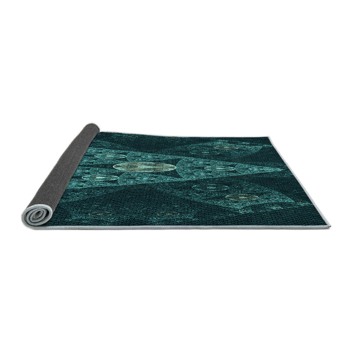 Thickness of Patterned Dark Cyan Green Rug, pat1373lblu