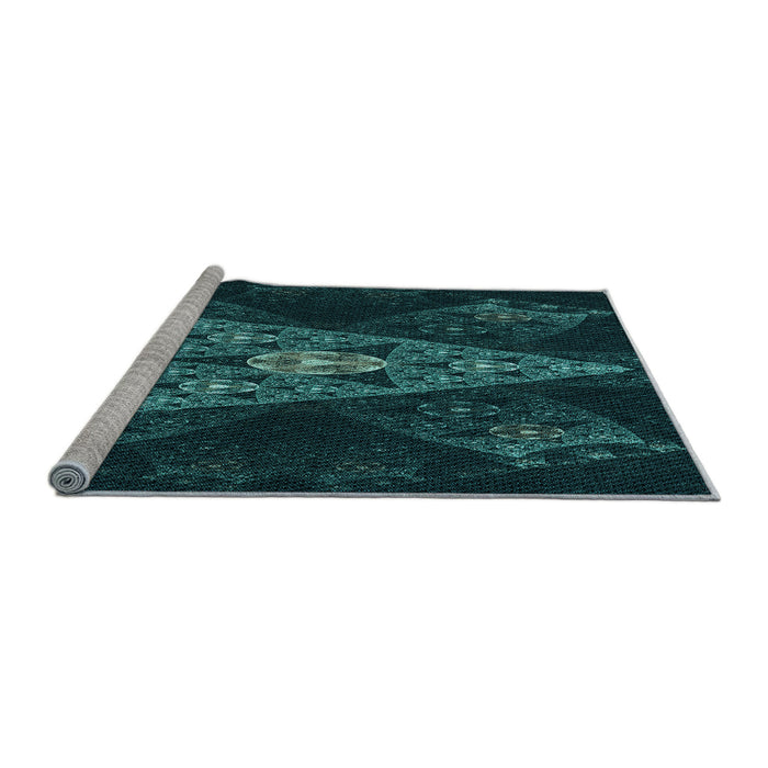 Sideview of Machine Washable Transitional Dark Cyan Green Rug, wshpat1373lblu