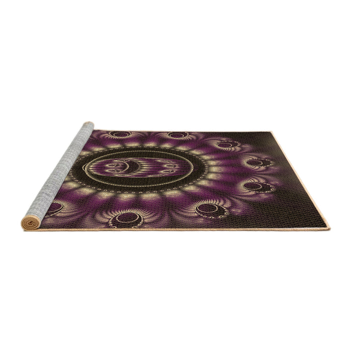 Sideview of Machine Washable Transitional Purple Lily Purple Rug, wshpat1374brn