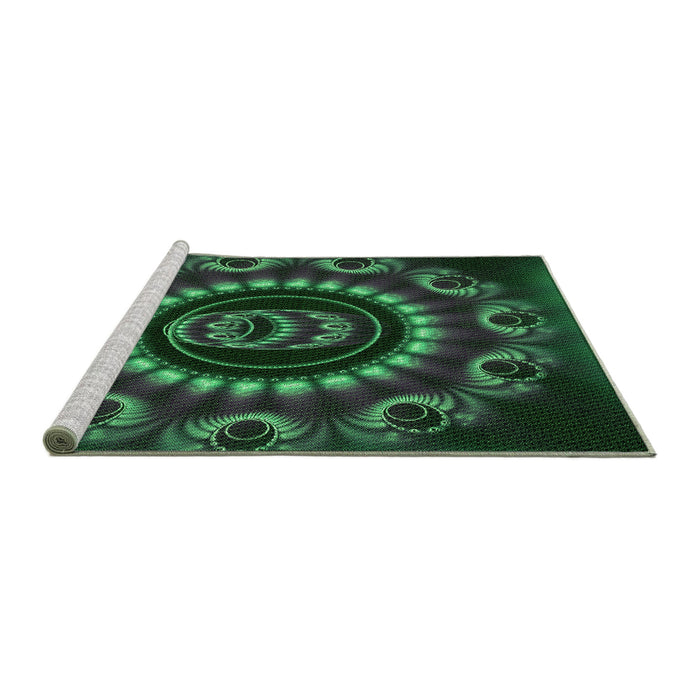 Sideview of Machine Washable Transitional Dark Forest Green Rug, wshpat1374grn
