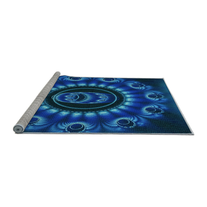 Sideview of Machine Washable Transitional Blue Rug, wshpat1374lblu