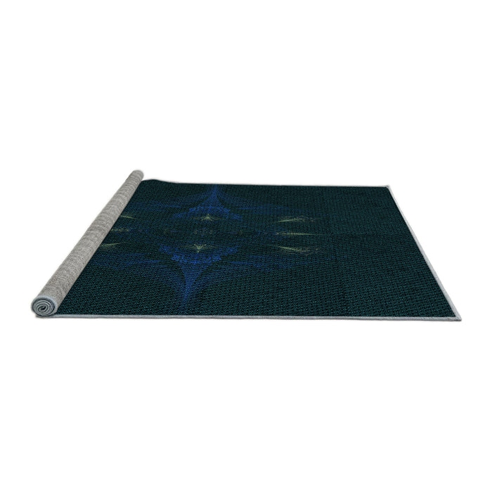 Sideview of Machine Washable Transitional Black Rug, wshpat1376lblu