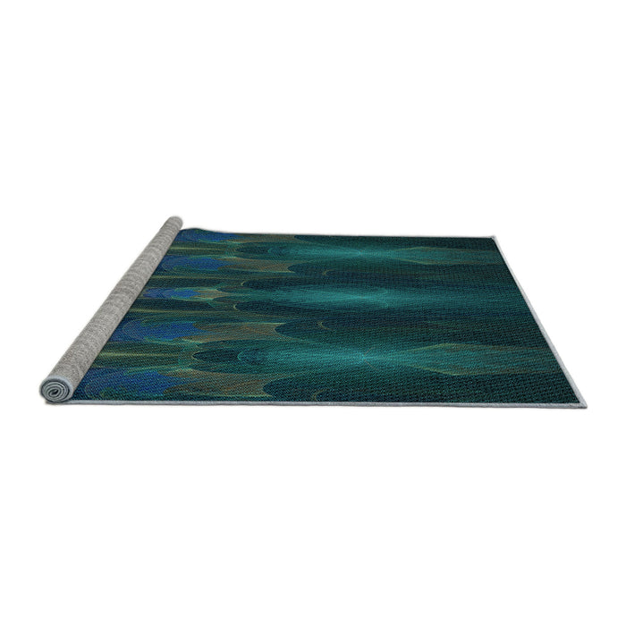 Sideview of Machine Washable Transitional Aquamarine Stone Green Rug, wshpat1377lblu
