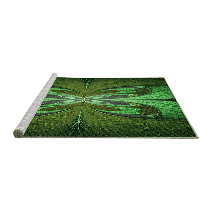 Sideview of Machine Washable Transitional Dark Forest Green Rug, wshpat1378grn