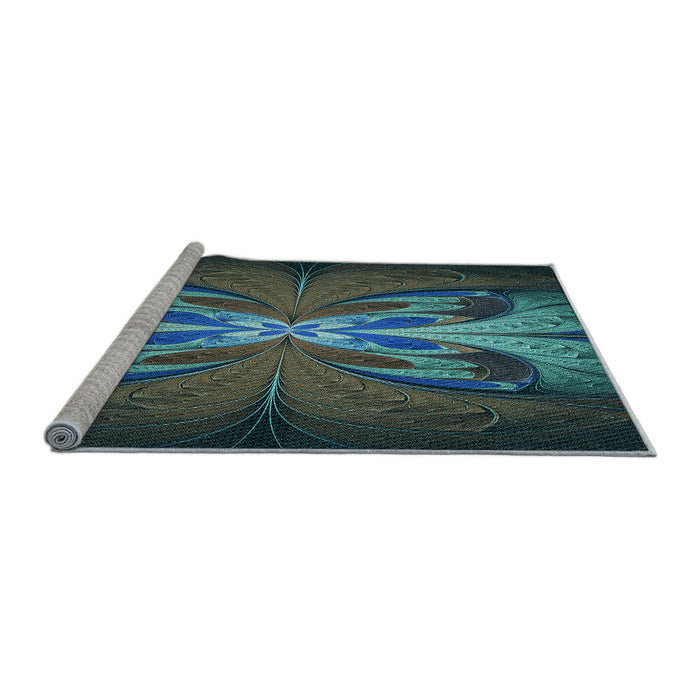 Sideview of Machine Washable Transitional Deep-Sea Green Rug, wshpat1378lblu