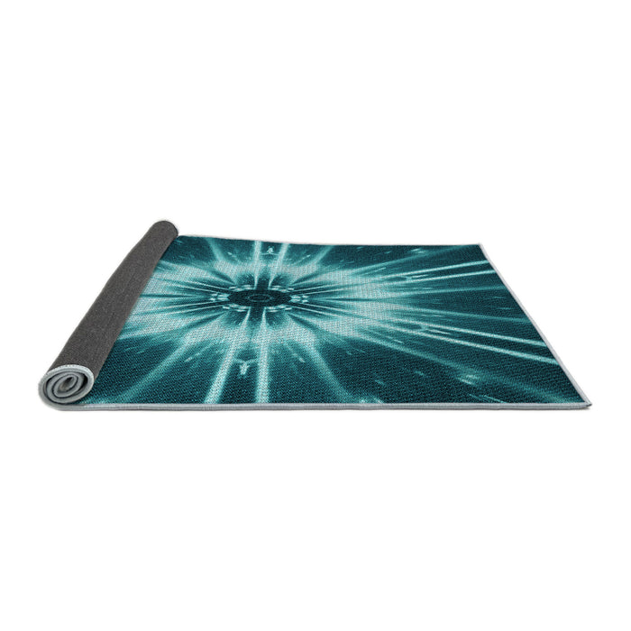 Thickness of Patterned Medium Teal Green Rug, pat138lblu