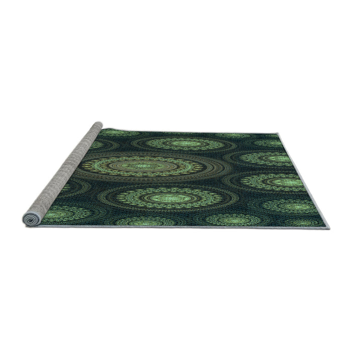 Sideview of Machine Washable Transitional Dark Forest Green Rug, wshpat1380lblu