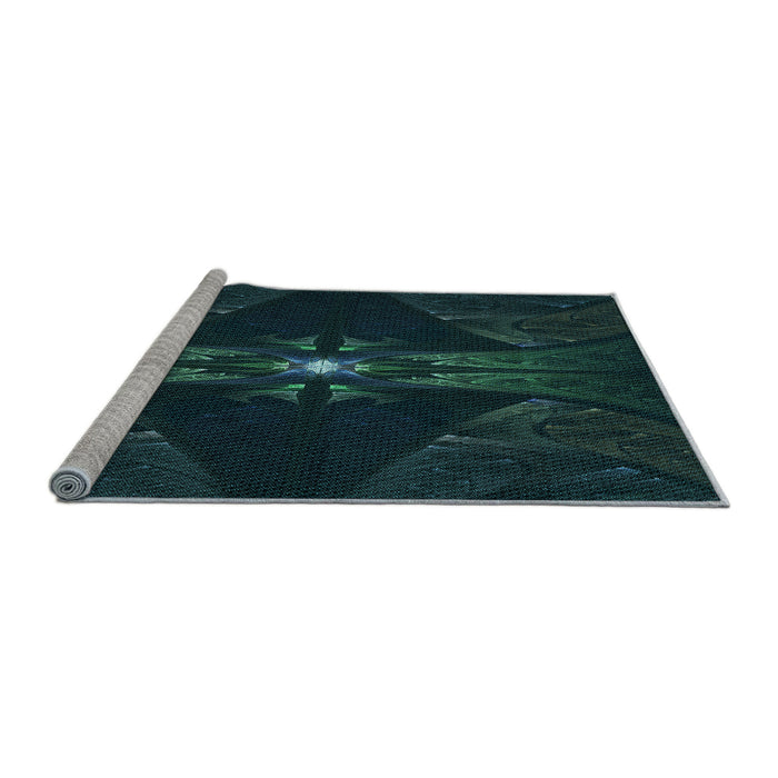 Sideview of Machine Washable Transitional Black Rug, wshpat1381lblu