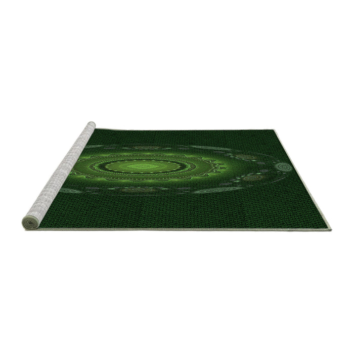 Sideview of Machine Washable Transitional Deep Emerald Green Rug, wshpat1382grn