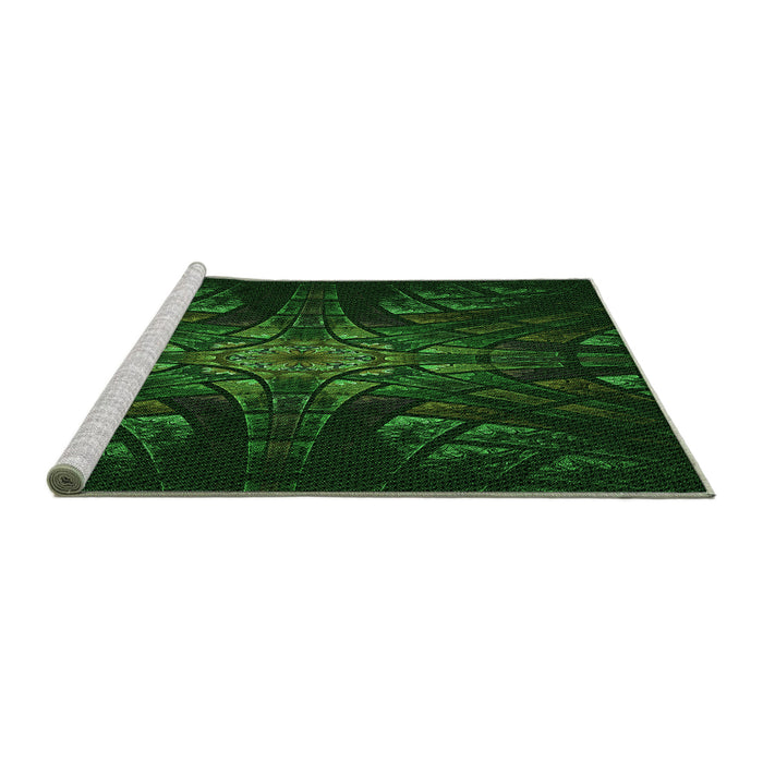 Sideview of Machine Washable Transitional Green Rug, wshpat1383grn