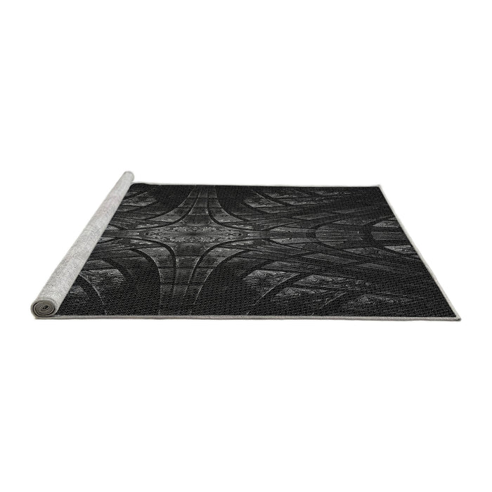 Sideview of Machine Washable Transitional Black Rug, wshpat1383gry