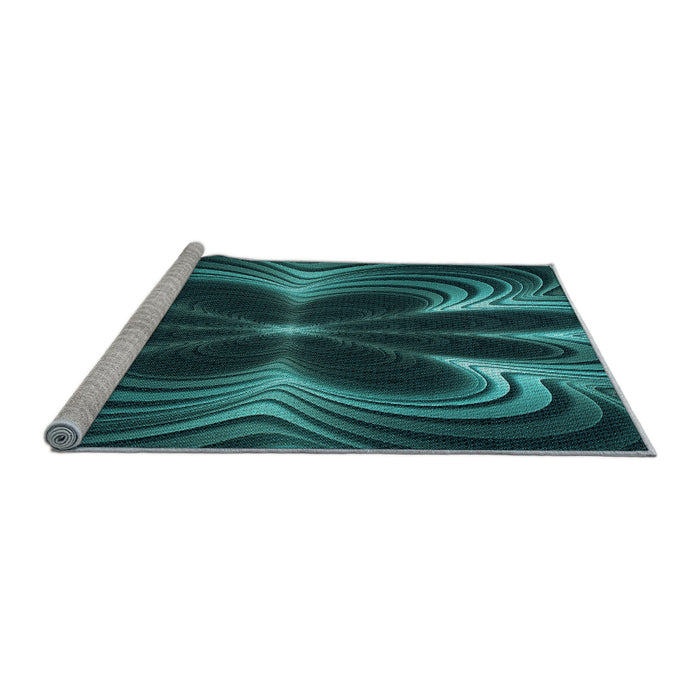 Sideview of Machine Washable Transitional Deep Teal Green Rug, wshpat1384lblu