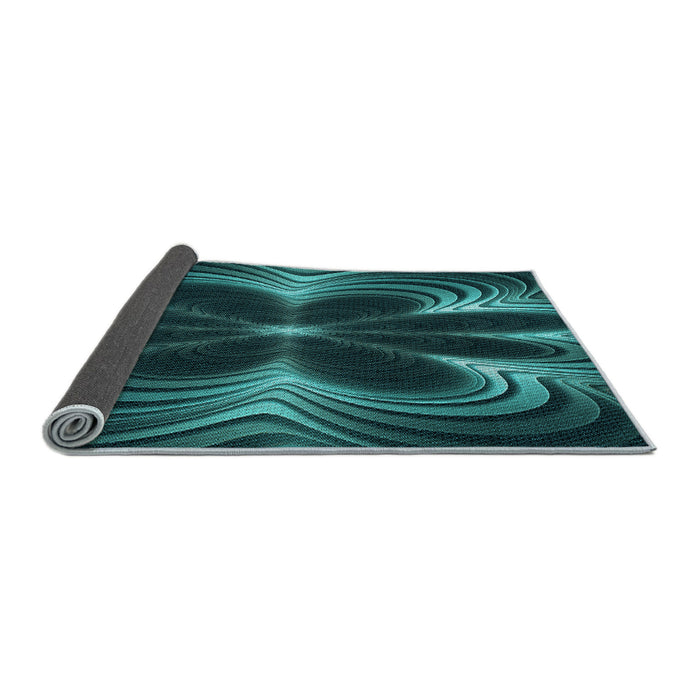 Thickness of Patterned Deep Teal Green Rug, pat1384lblu