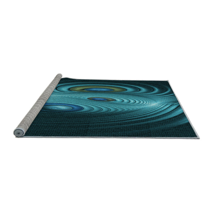 Sideview of Machine Washable Transitional Deep Teal Green Rug, wshpat1385lblu