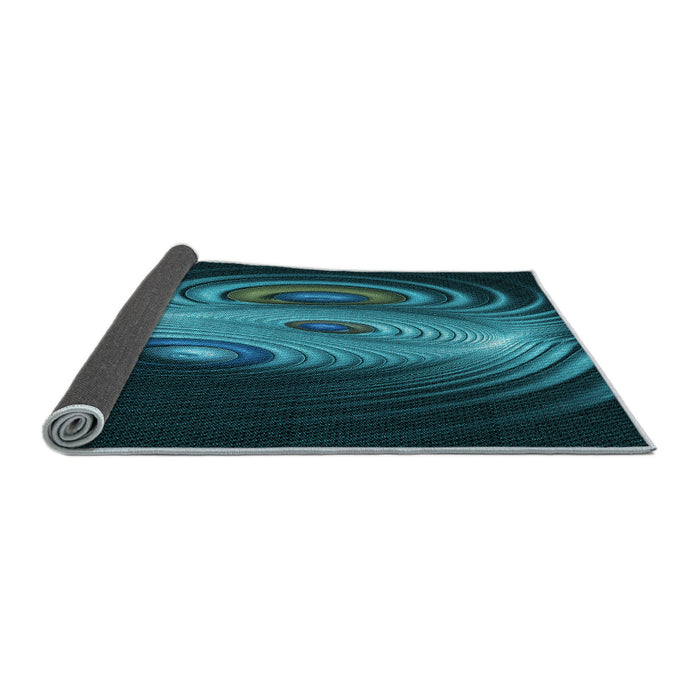 Thickness of Patterned Deep Teal Green Rug, pat1385lblu
