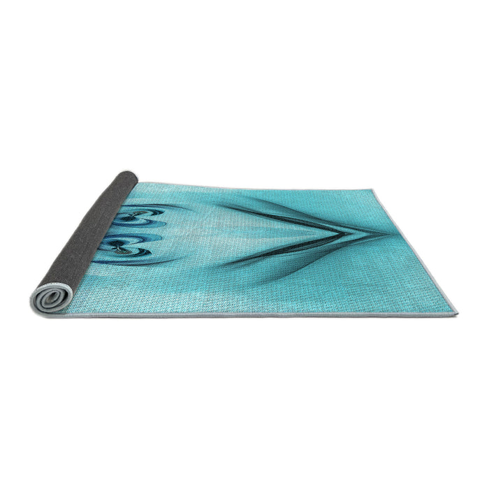 Thickness of Patterned Dark Turquoise Green Rug, pat1386lblu