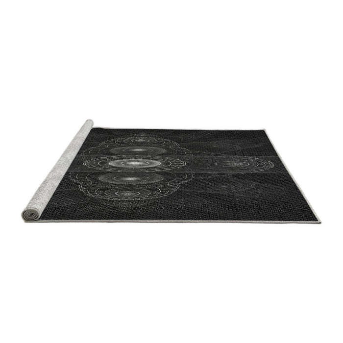 Sideview of Machine Washable Transitional Black Rug, wshpat1387gry
