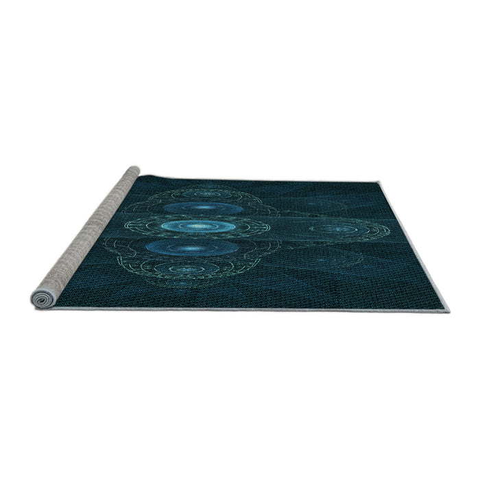 Sideview of Machine Washable Transitional Teal Green Rug, wshpat1387lblu