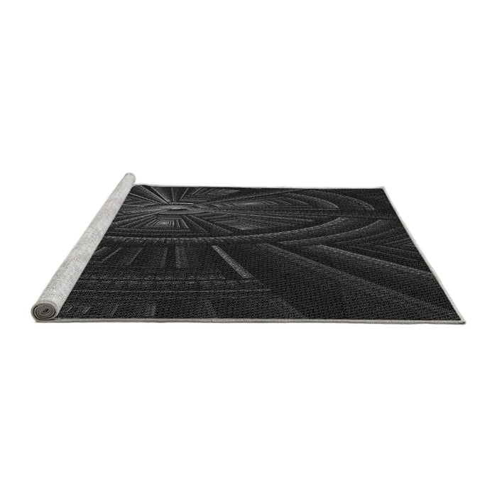 Sideview of Machine Washable Transitional Black Rug, wshpat1389gry