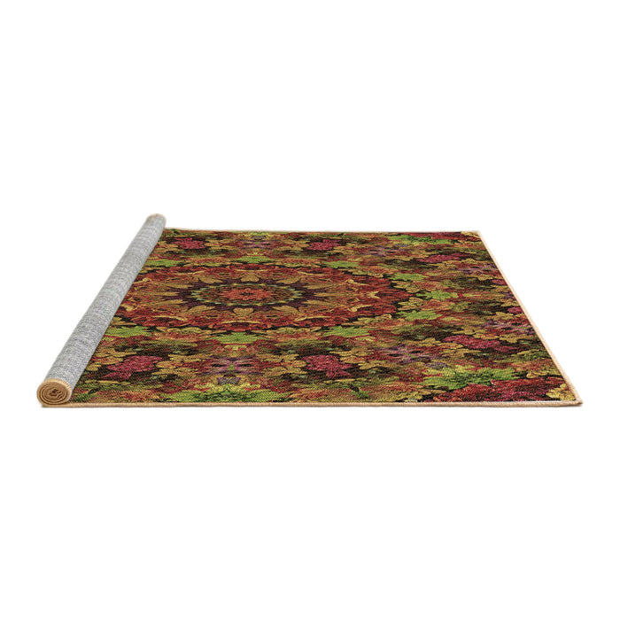 Sideview of Machine Washable Transitional Saffron Red Rug, wshpat1390brn