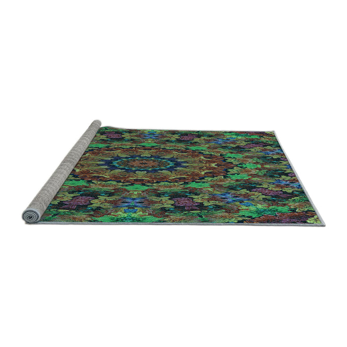 Sideview of Machine Washable Transitional Burgundy Brown Rug, wshpat1390lblu