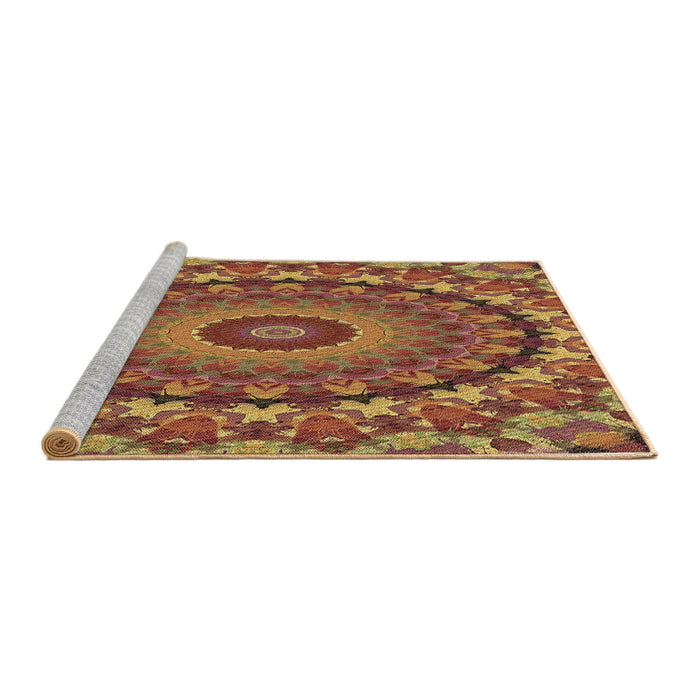 Sideview of Machine Washable Transitional Caramel Brown Rug, wshpat1391brn