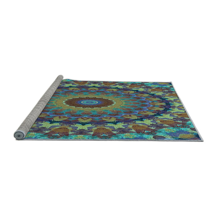 Sideview of Machine Washable Transitional Mint Green Rug, wshpat1391lblu