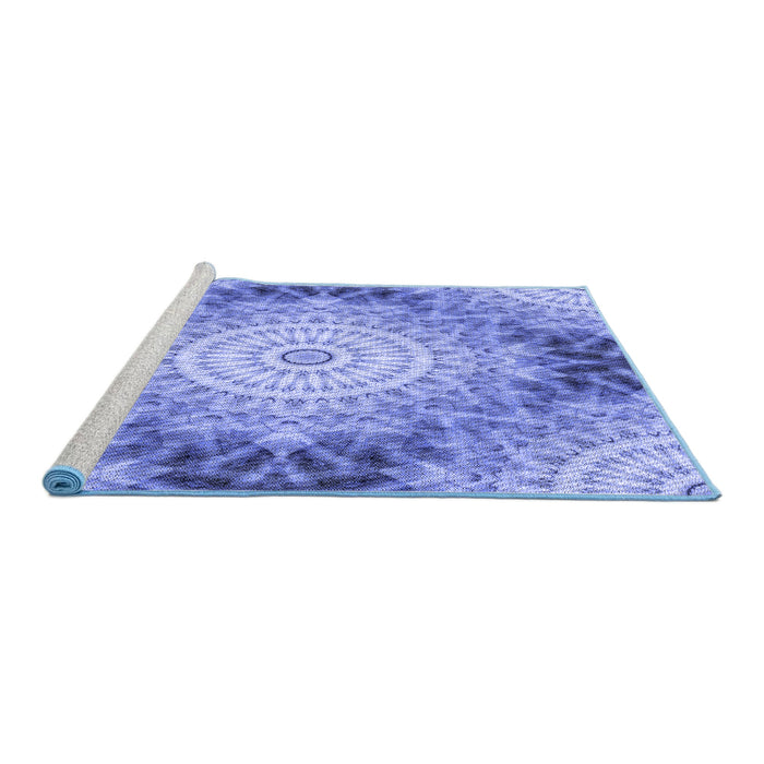 Sideview of Machine Washable Transitional Sky Blue Rug, wshpat1393blu