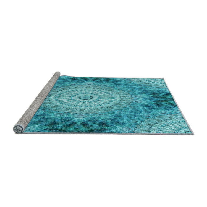 Sideview of Machine Washable Transitional Bright Turquoise Blue Rug, wshpat1393lblu