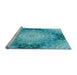 Sideview of Machine Washable Transitional Bright Turquoise Blue Rug, wshpat1393lblu