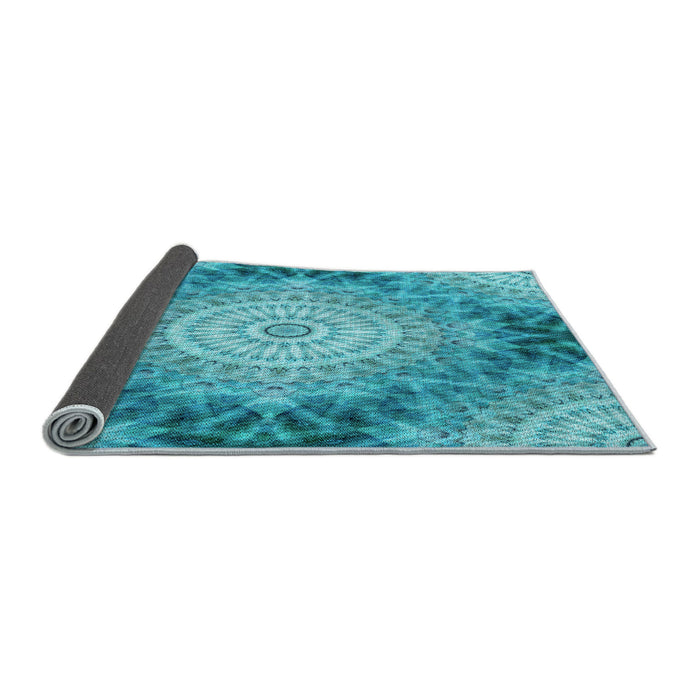 Thickness of Patterned Bright Turquoise Blue Rug, pat1393lblu