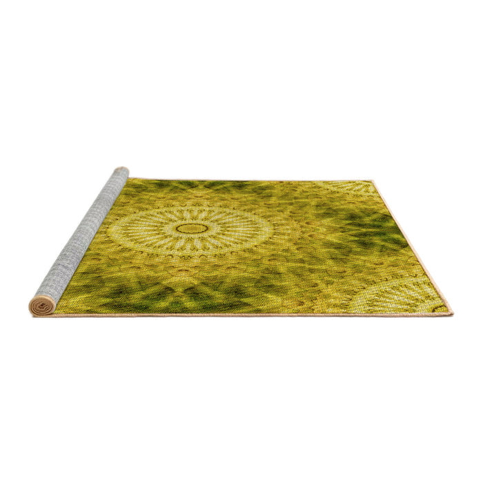 Sideview of Machine Washable Transitional Dark Yellow Green Rug, wshpat1393yw