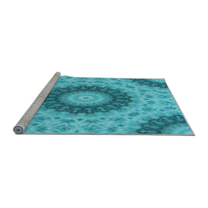 Sideview of Machine Washable Transitional Dark Turquoise Green Rug, wshpat1394lblu