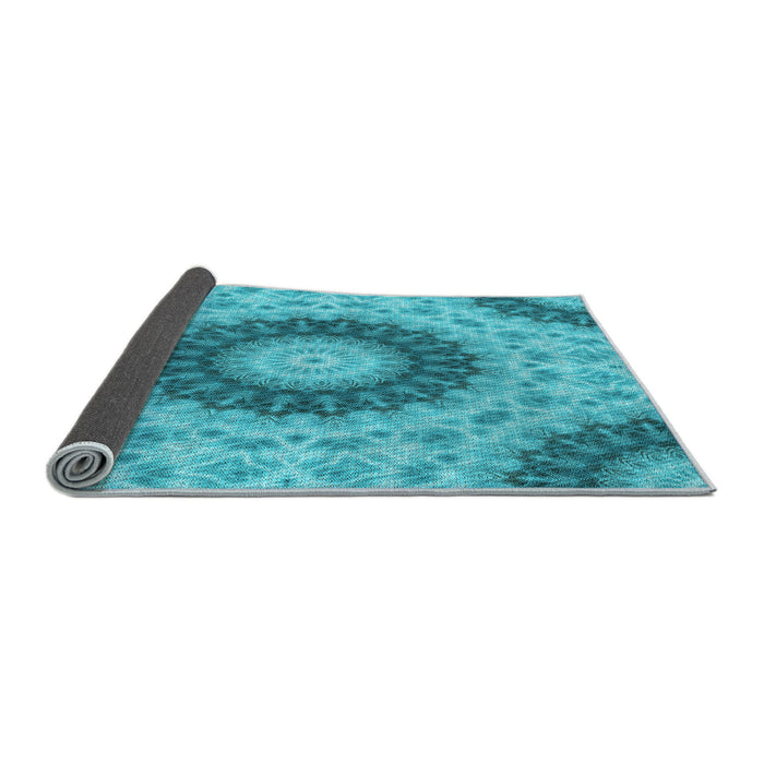 Thickness of Patterned Dark Turquoise Green Rug, pat1394lblu