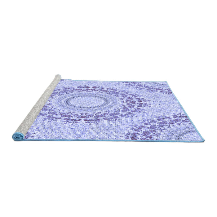 Sideview of Machine Washable Transitional Blue Rug, wshpat1395blu