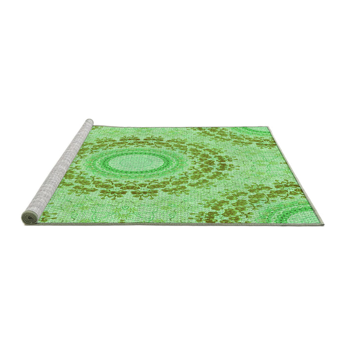 Sideview of Machine Washable Transitional Jade Green Rug, wshpat1395grn