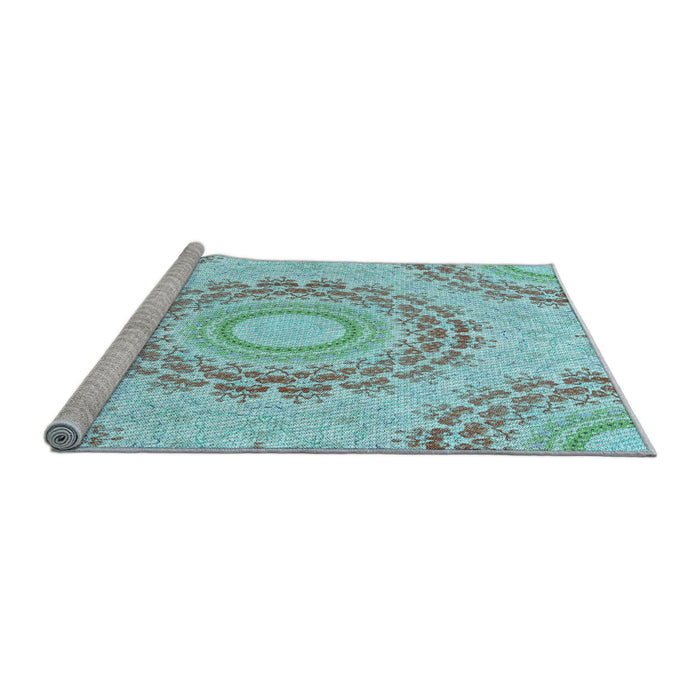 Sideview of Machine Washable Transitional Blue Rug, wshpat1395lblu