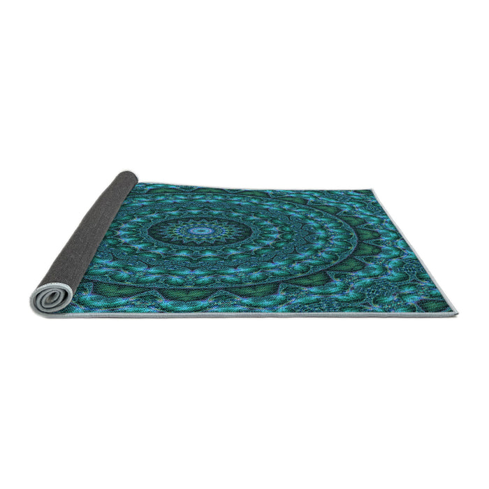 Thickness of Patterned Dark Turquoise Green Rug, pat1396lblu