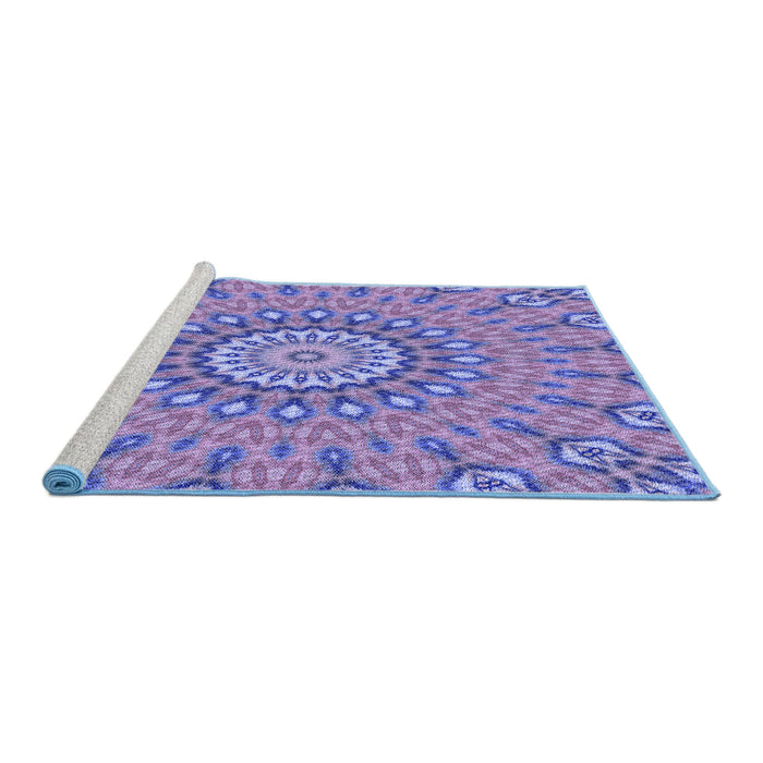 Sideview of Machine Washable Transitional Slate Blue Rug, wshpat1397blu