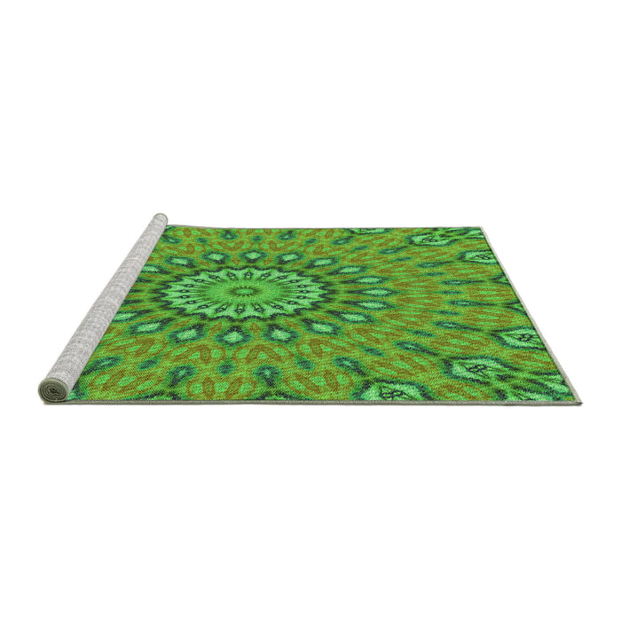 Sideview of Machine Washable Transitional Green Rug, wshpat1397grn